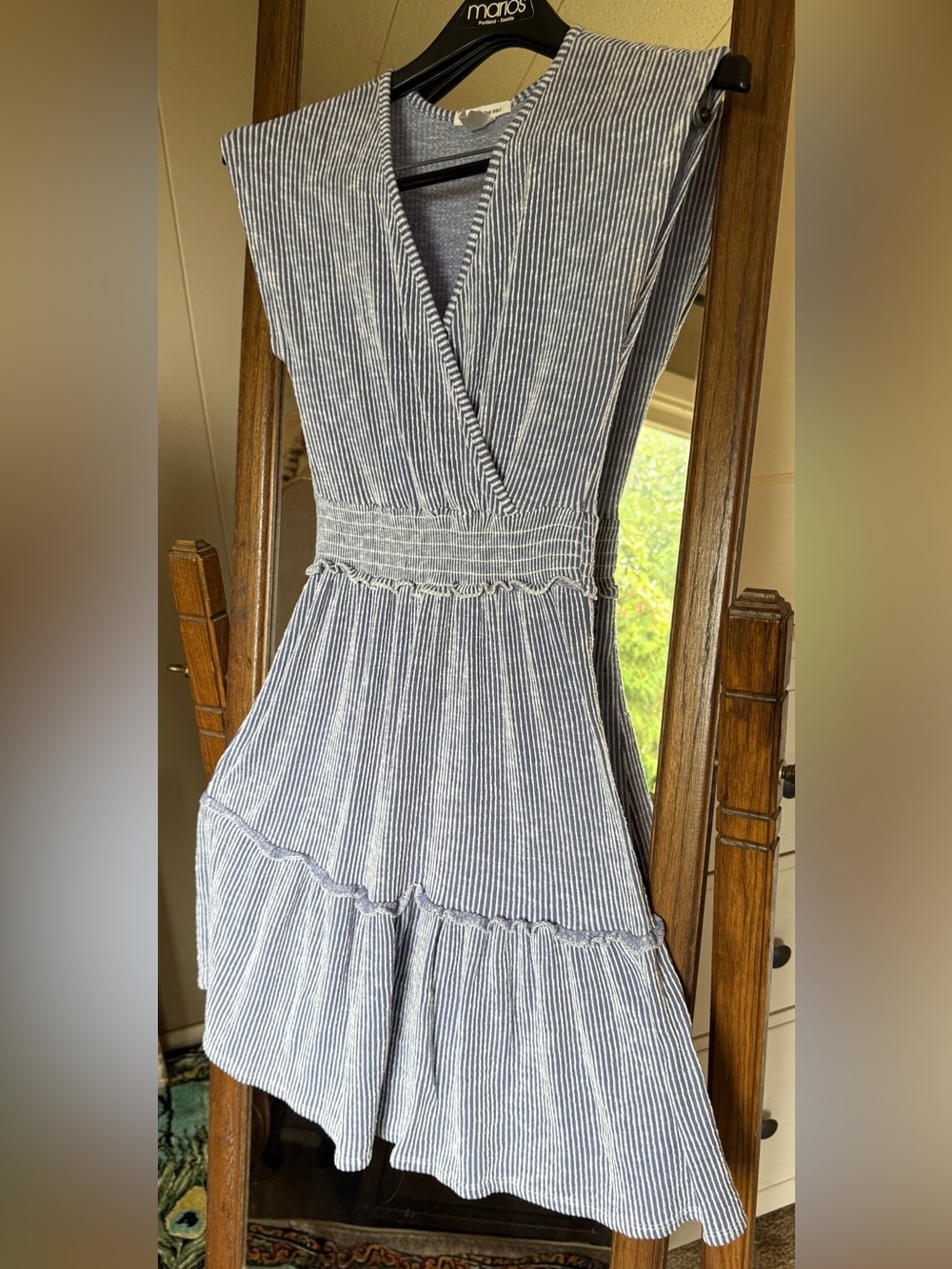 Caution To The Wind Blue and White Striped Midi Dress, small